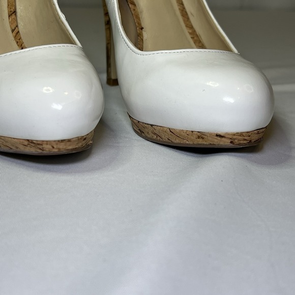 Nine West Women's Size 7 Pump White Cork Natural Leather 4" High Heel Dress Nice - Picture 2 of 7